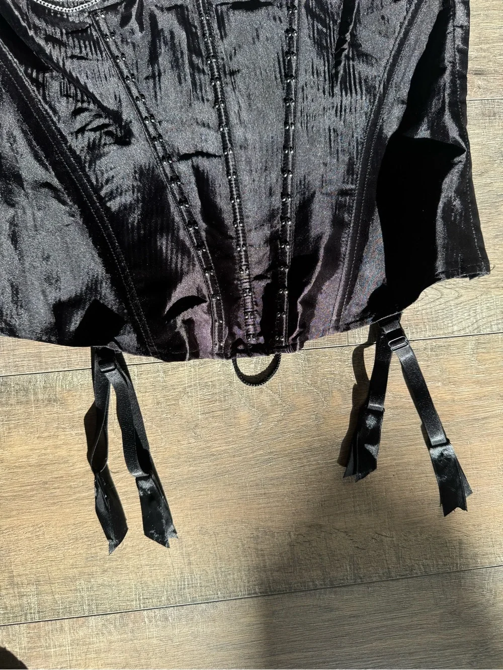 Fredericks of Hollywood Y2K Vintage Black Studded Chain Corset Top